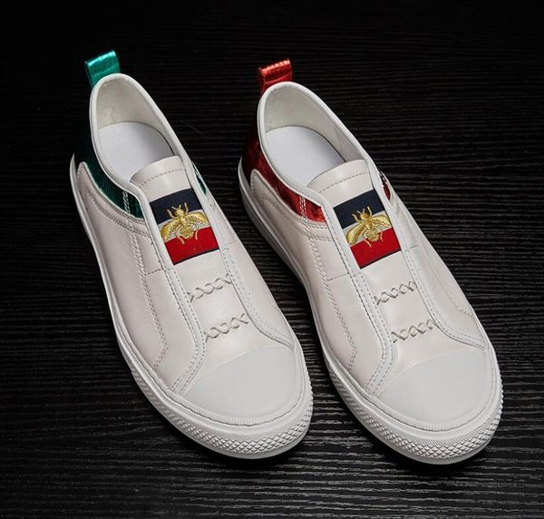 

new style luxury embroidery white casual shoes men loafers slip on designer shoe men moccasins sneaker footwear man, Black