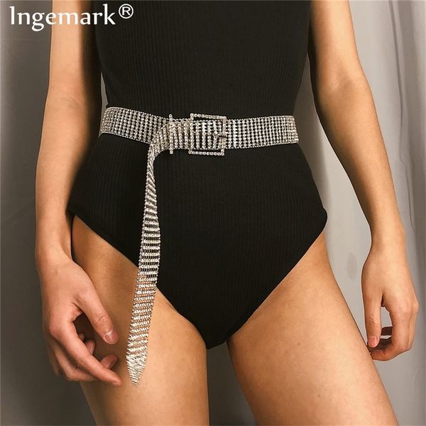 

ingemark luxury rhinestone waist belly chain belt female bling transparent full crystal body jewelry valentine's day gifts y200424, Black;brown