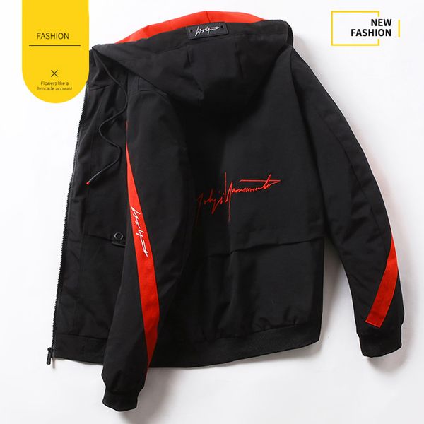 

new arrival men autumn winter hooded jacket men's solid printed letter windproof jacket male streetwear hip hop outerwear 201007, Black;brown