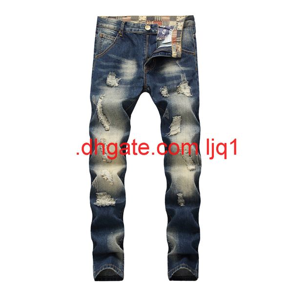 

new men's jeans slim straight cut motorcycle jeans men's, Blue