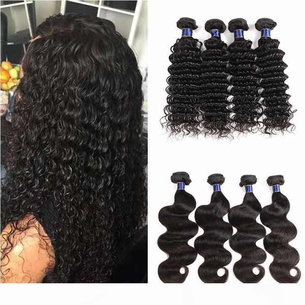 

brazilian deep wave natural weaves hair brazilian indian deep wave hair weave virgin remy extensions body wave weave hair weft, Black