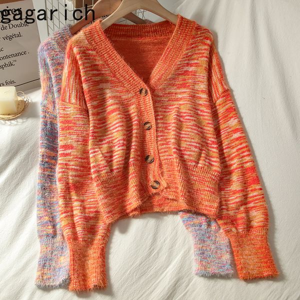 

gagarich woman sweaters casual all-match knitwear cardigan femme autumn new loose v-neck sueter mujer fashion 201128, White;black