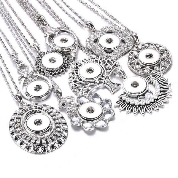 

new snaps jewelry vintage metal snap button necklaces 18mm 20mm snap pendant necklace for women girls snap button jewe bbyjvm, Silver