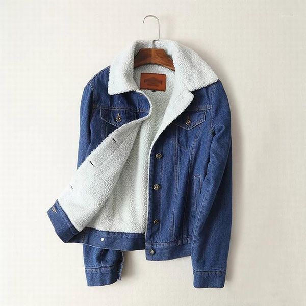 

women's jackets spring autumn winter 2021 women lambswool jean coat with pockets long sleeves warm jeans outwear wide denim jacket1, Black;brown