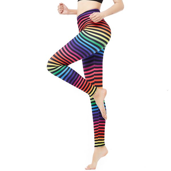 

92533d digital printing yoga pants raiow horizontal stripe leggings, Black