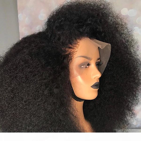

afro kinky curly wig 13x4 synthetic hair lace frontal wigs peruvian short lace front simulation human hair wig for women, Black;brown
