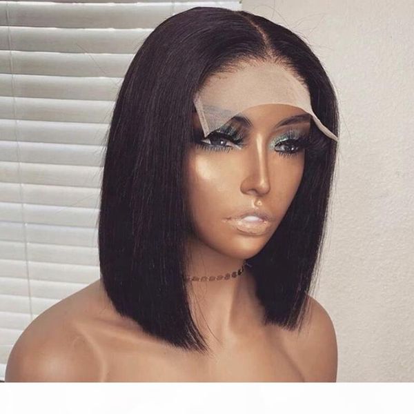 

human hair bob lace closure wigs 4*4 closure wigs straight short cut bob hd lace wig for black women, Black;brown