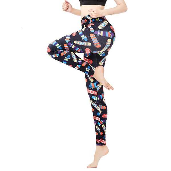 

9339 leggings new skateboard print women's tights in autumn and winter, Black