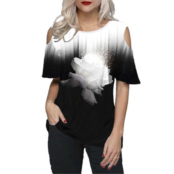 

s-5xl summer t shirt women off shoulder print casual o-neck loose tshirts fashion ladies plus size women tees clothes, White