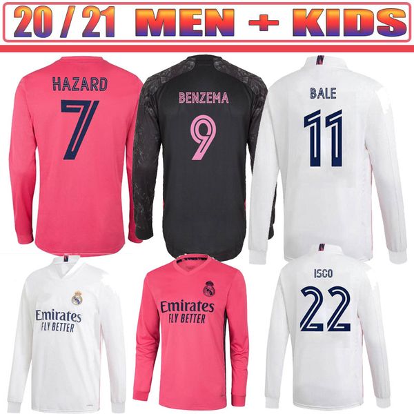 

20 21 real madrid hazard modric long sleeves mens soccer jerseys sergio ramos benzema isco kroos mariano home away 3rd football shirt, Black;yellow