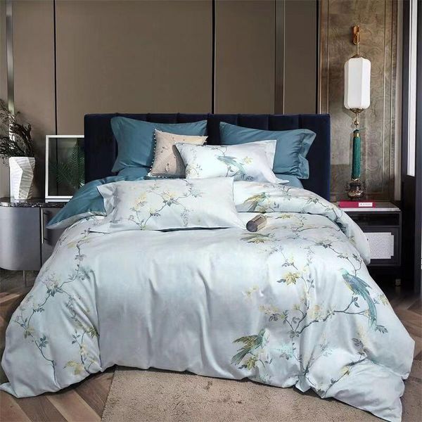 

floral birds print duvet cover tree branch and leaves super soft egyptian cotton bedding set flat/fitted sheet  king 4pcs