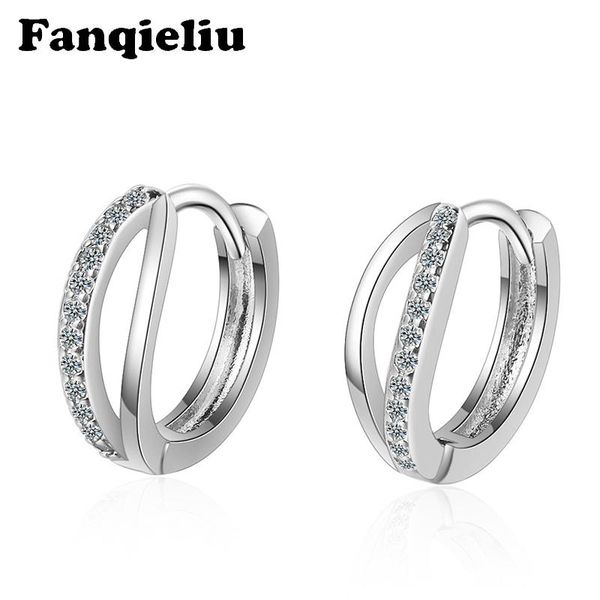 

hoop & huggie fanqieliu birthday gift 5a zircon earring girl 925 sterling silver earrings for women fine crystal fql20239, Golden;silver