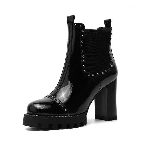 

cow leather high heel platform women boots rivets shoes woman leather boots girls ankle size 41 421, Black