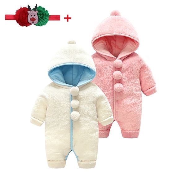 

baby winter clothes for newborn overalls velvet thick cotton warm pom hooded rompers long sleeve infant boy girl jumpsuit 0m c1021, Blue