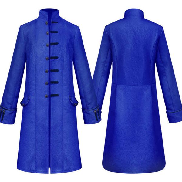 

medieval jacket windbreaker long standing men's collar prince coat, Black;gray