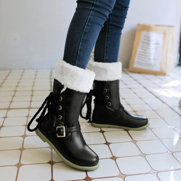 

2020 botas mujer snow boots plus big size 34-52 new round toe buckle boots for women casual heels fashion warm winter shoes 500, Black
