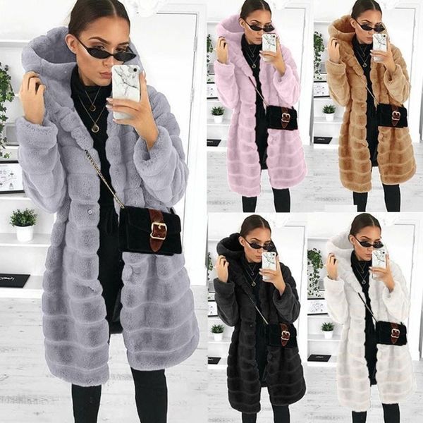 

women's fur & faux autumn winter women's fahion coat thicken hooded imitation mink plus size long sleeve luxury keep warm coats1, Black