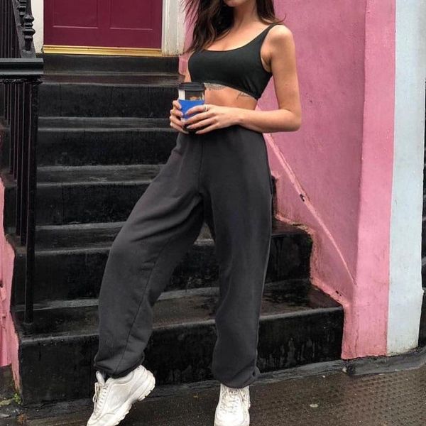 

fleece joggers women sweatpants high waist loose casual pants solid basic 2020 autumn winter harajuku warm female long trousers, Black;white