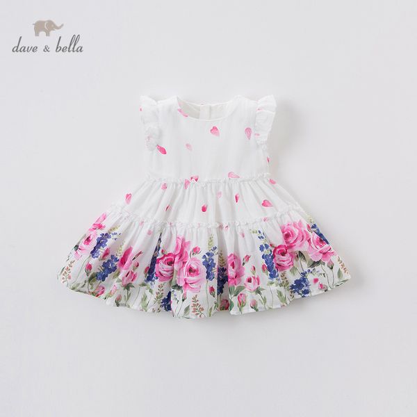 

db13641 dave bella summer baby girl's cute floral print zipper children fashion party dress kids infant lolita clothes t200709, Red;yellow