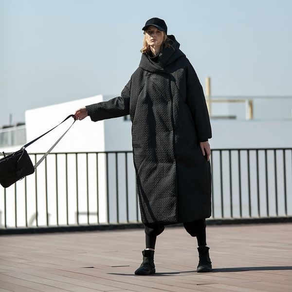 

aigyptos winter women thick warm oversized hooded down jacket original design casual ultra loose black x-long puffer jacket coat y201026