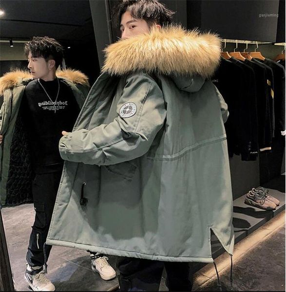 

winter men's long cotton casual big wool collar cotton-padded jacket youth fashion cotton-padded jacket men's warm winter coat1, Black