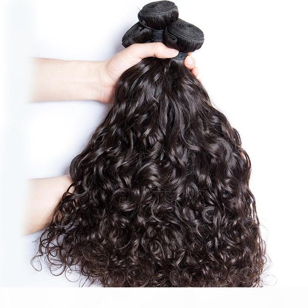 

elibess hair-14"-24" 3 bundles water wave natural color remy human hair extension weave brazilianhuman hair bundles, Black