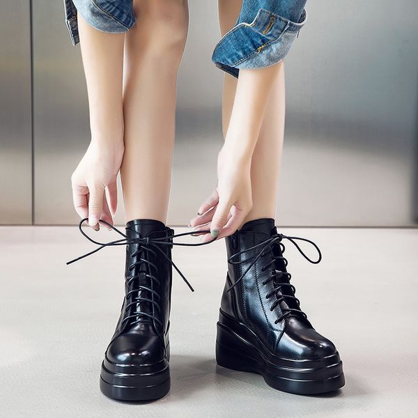 

autumn winter ladies fashion leather martin boots thick bottom high waterproof soft comfortable black casual new tide boots