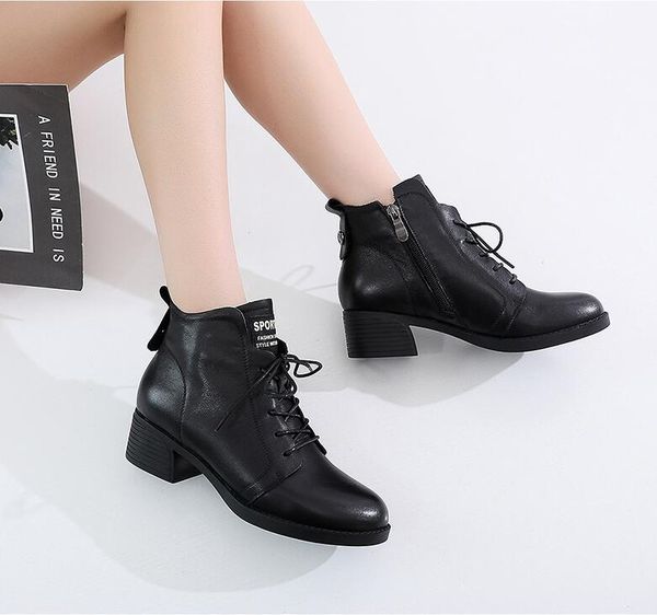 

2020 leather boots women autumn and winter new leather boots black casual boots
