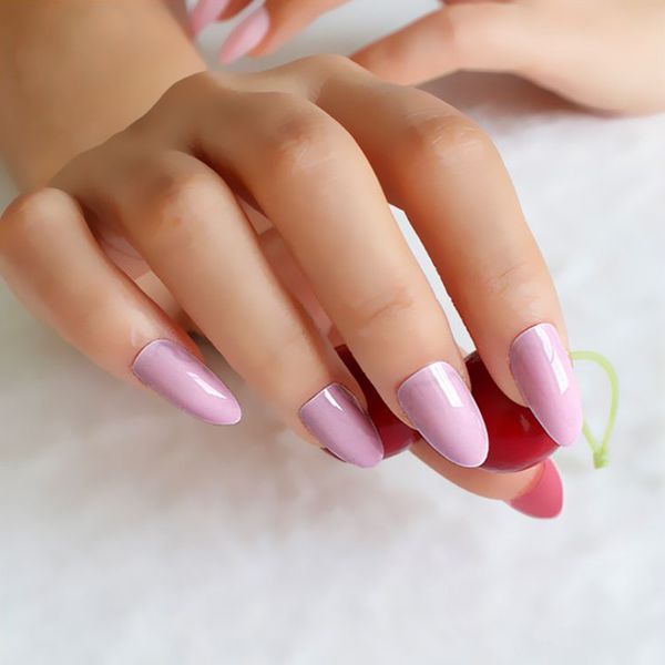 

false nails 24pcs light pink full cover sharp ending nail tips fake acrylic stiletto normal sizes diy salon, Red;gold