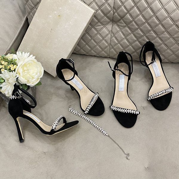

high-heeled luxury designer sandals for women lady shoes catwalk buckle rubber outsole heels 8cm/10cm size 35-40, Black