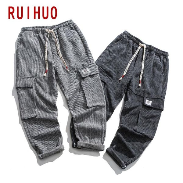 

ruihuo mens cargo pants hip hop harem pants men clothing mens trousers jogger harajuku sweatpants 2020 new m-5xl, Black