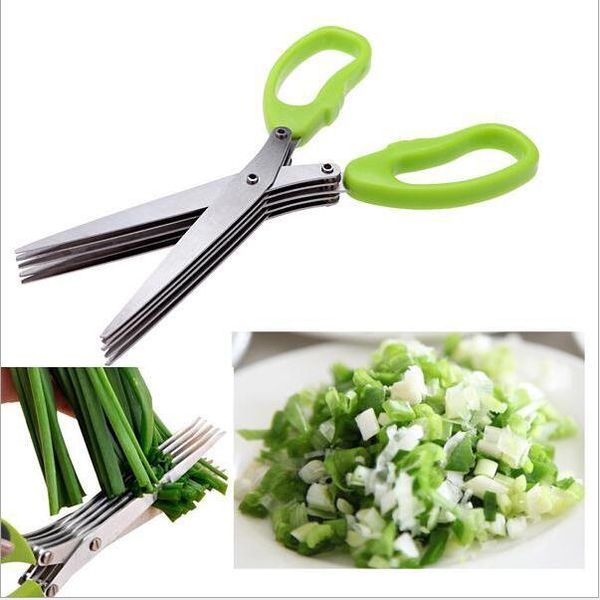 

multi-functional stainless steel accessories kitchen knives 5 layers scissors sushi shredded scallion cut herb spices scissors