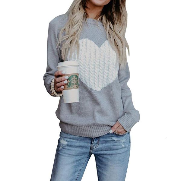 

autumn womens sweater casual street clothes moderate knitting pullover lady sweater plus size hiver heart pattern long sleeve, White;black