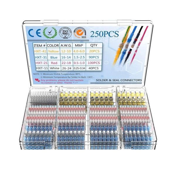 

250pcs/100pcs mixed heat shrink connect terminals waterproof solder sleeve tube electrical wire insulated butt connec wmtksi, Blue;red