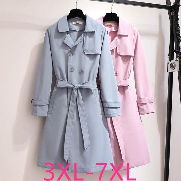 

women's trench coats 2021 korean autumn winter plus size coat for women large casual loose dust long belt pink blue 3xl 4xl 5xl 6xl 7xl, Tan;black
