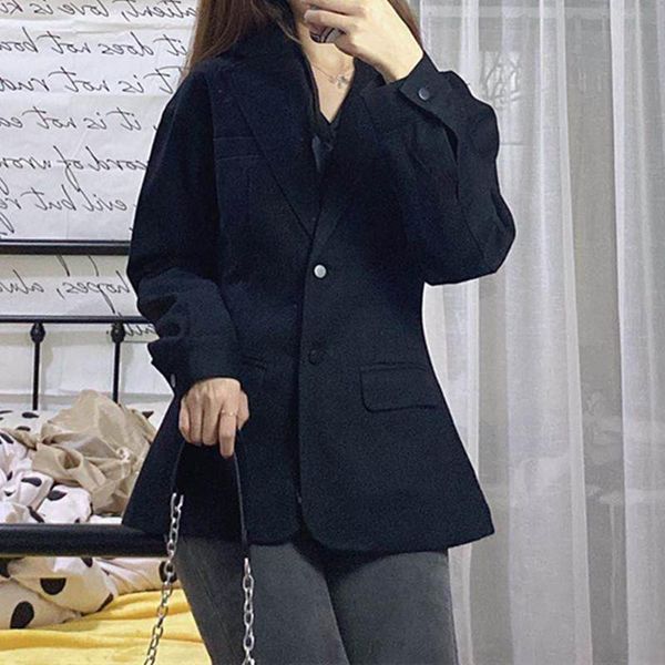 

2020 autumn women's blazer black single breasted slim notched office lady simple coat outwear, White;black
