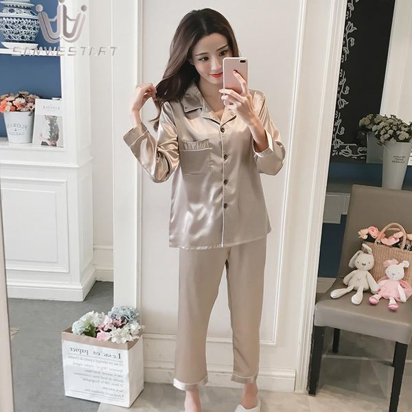 

women silk pajama sets satin pyjama sleepwear long sleeve large size fashion pajamas for girl nightwear suit home new 2020 pjs, Black;red