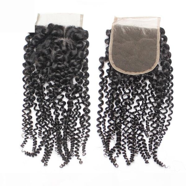

brazilian unprocessed lace closure hair 4x4 remy human hair peruvian kinky curly wavy hair closure pieces 1b middle part 130%, Black;brown