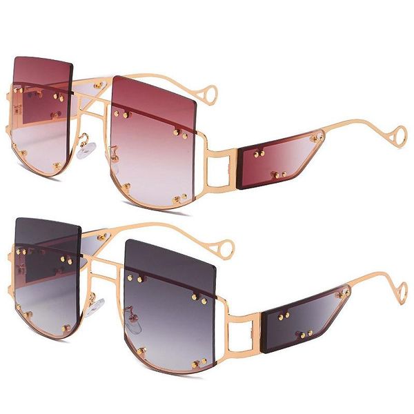 

hollow lens oversized women sunglasses square men sun glasses gradient big frame sunglasses for female uv400 gold frame, White;black
