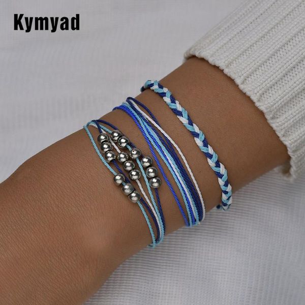 

charm bracelets kymyad bohemian handmade for women bijoux blue bracelet femme braided rope chain couple, Golden;silver
