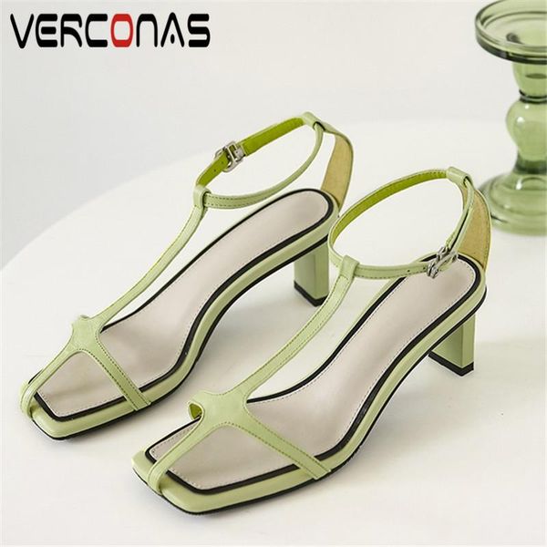 

verconas women pumps fashion basic shoes women sandals genuine leather summer square toe square heels shoes woman, Black