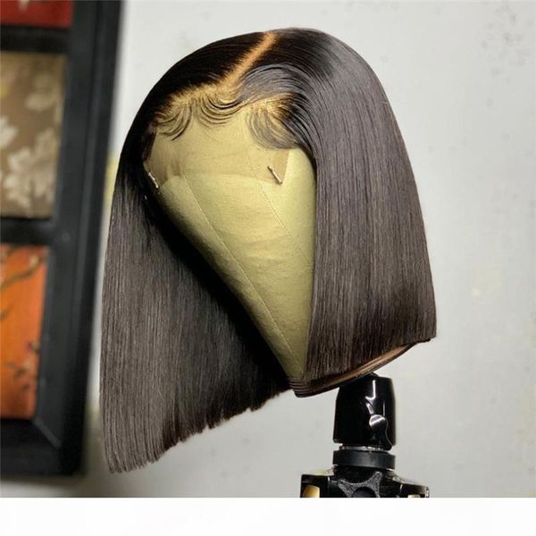

remy jet black blunt cut short bob color 13x4 6 lace part wig brazilian hair u part wig with baby hair natural hairline, Black;brown