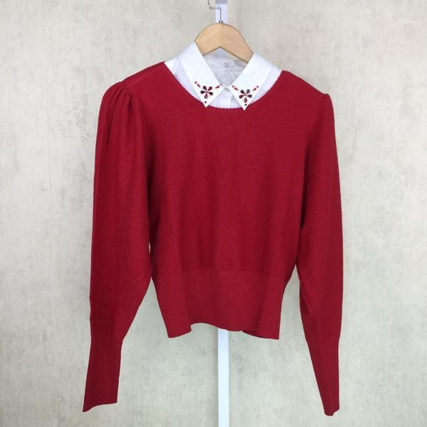 

17 summer fan temperament shirt collar nail drill knitting shirt 76081, White;black