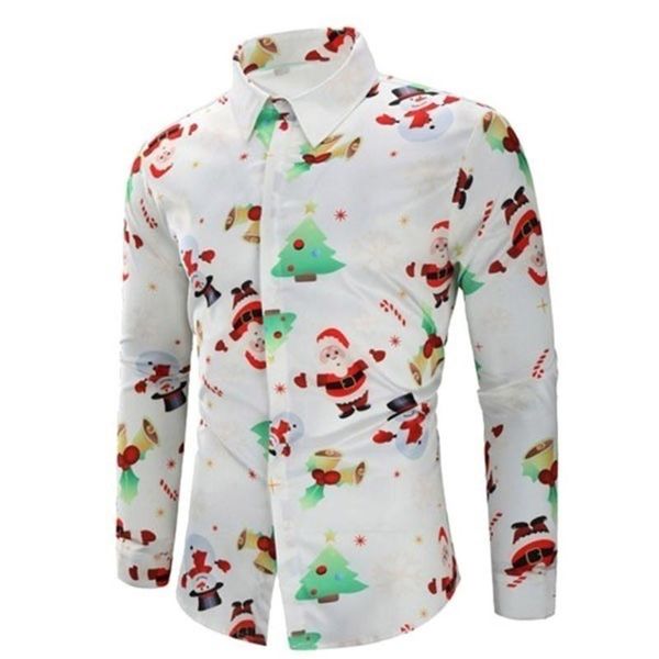 

men casual single breasted shirt christmas print 3xl shirt fashion new lapel long sleeved autumn men, White;black
