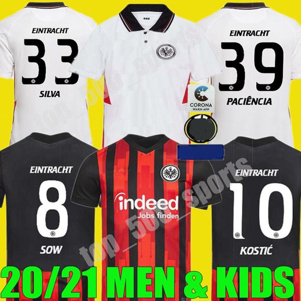 

20 21 eintracht frankfurt kostic soccer jersey kids kit 2020 2021 kamada fernandes de guzman silva paciencia men football shirts set uniform, Black