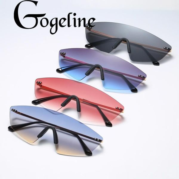 

2020 rimless sunglasses women men vintage metal one piece frameless goggles men unique rivet shades gradient blue uv400 lens1, White;black