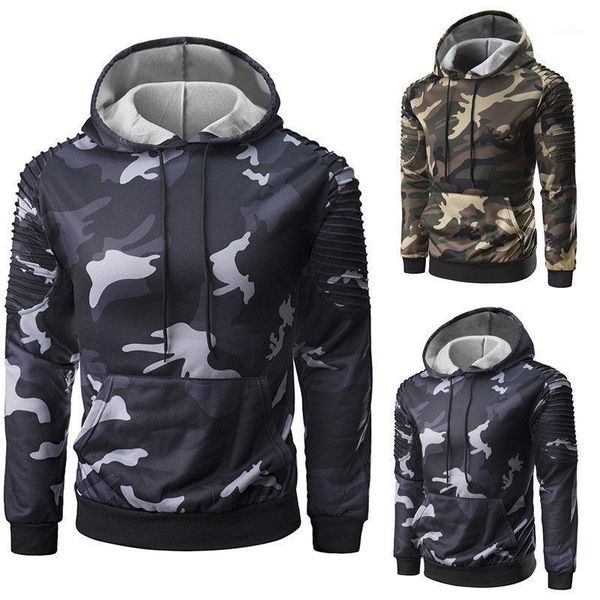 

2018 new autumn camouflage men long sleeve pockets hoodies sweatshirt hooded casual loose jumper pullover plus size m-2xl1, Black