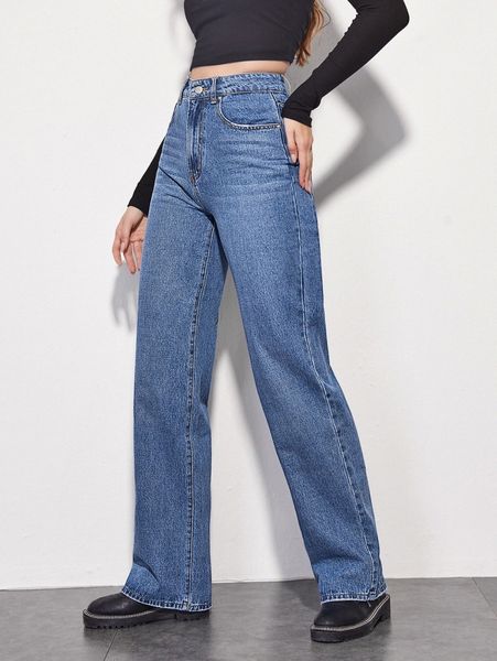

high waist straight leg jeans e7nv#, Blue