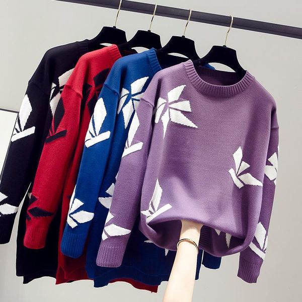 

women warm thick loose knitted basic sweaters jumpers casual autumn winter o neck purple sweaters streetwear pullover, White;black