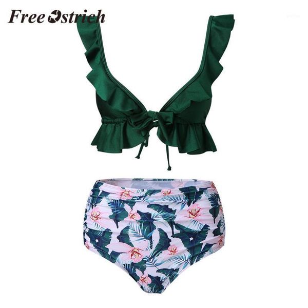 

ostrich clothes lingerie women flower biquini high waist ruffle padded bra two piece bathing suit summer underwear set1, Red;black
